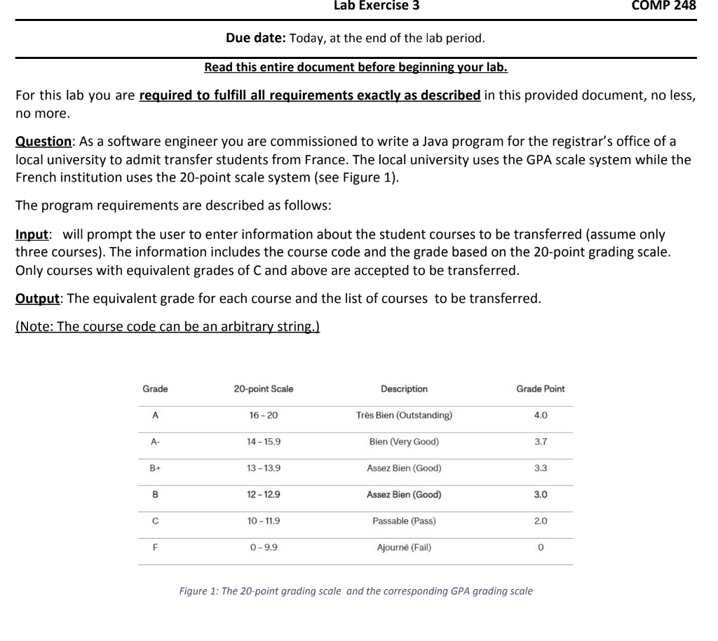 Lab Exercise 3 Comp 248 Due Date Today At The End Of The Lab Period Read This Entire Document Before Beginning Your L 1