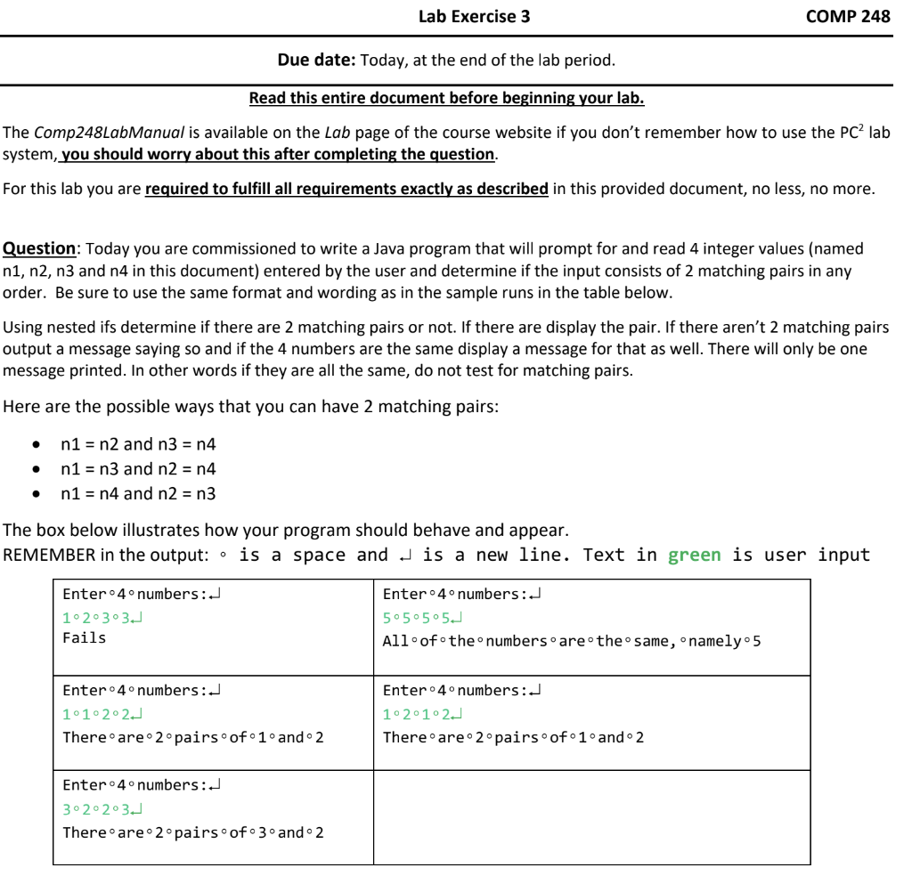 Lab Exercise 3 Comp 248 Due Date Today At The End Of The Lab Period Read This Entire Document Before Beginning Your L 1