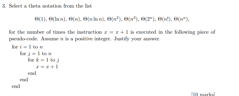 3 Select A Theta Notation From The List 1 Inn E N N Inn N Na 2 N N For The Number Of Times 1