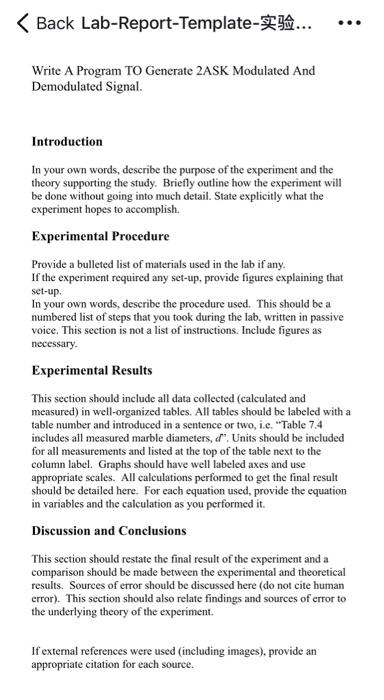 Back Lab Report Template 99 Write A Program To Generate 2ask Modulated And Demodulated Signal Introduction In Your 1