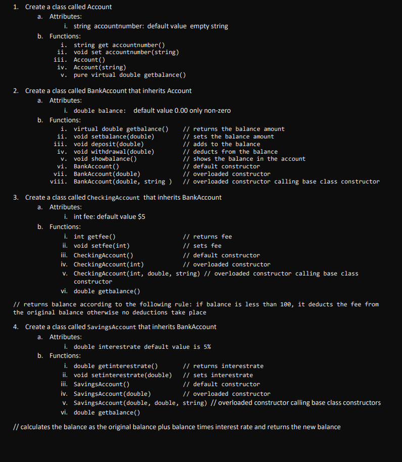 A V V 1 Create A Class Called Account A Attributes I String Accountnumber Default Value Empty String B Functions 1
