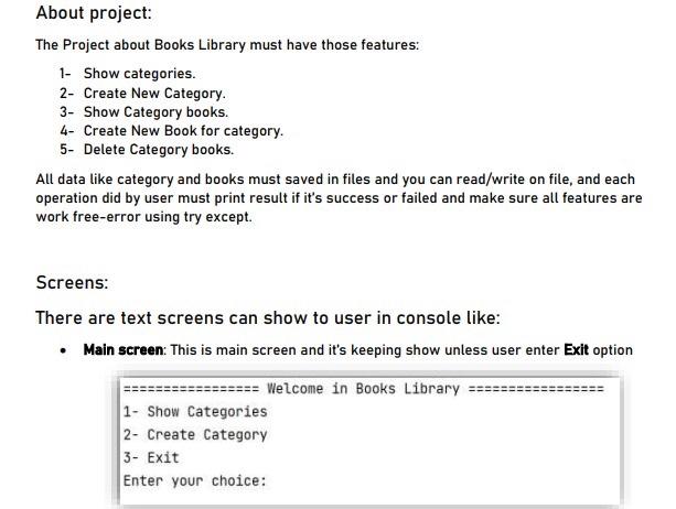 About Project The Project About Books Library Must Have Those Features 1 Show Categories 2 Create New Category 3 1