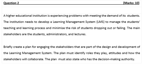 Question 2 Marks 10 A Higher Educational Institution Is Experiencing Problems With Meeting The Demand Of Its Students 1