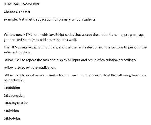 Html And Javascript Choose A Theme Example Arithmetic Application For Primary School Students Write A New Html Form Wi 1