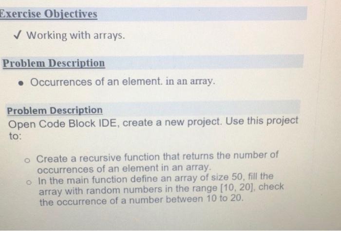 Exercise Objectives Working With Arrays Problem Description Occurrences Of An Element In An Array Problem Descript 1