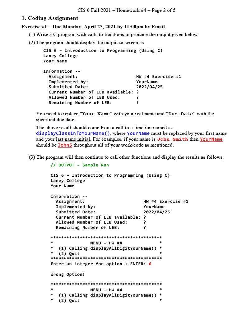 C Programming Having Trouble With This Assignment And Need Help Writing It In C In Visual Studio 2019 In This Form 2
