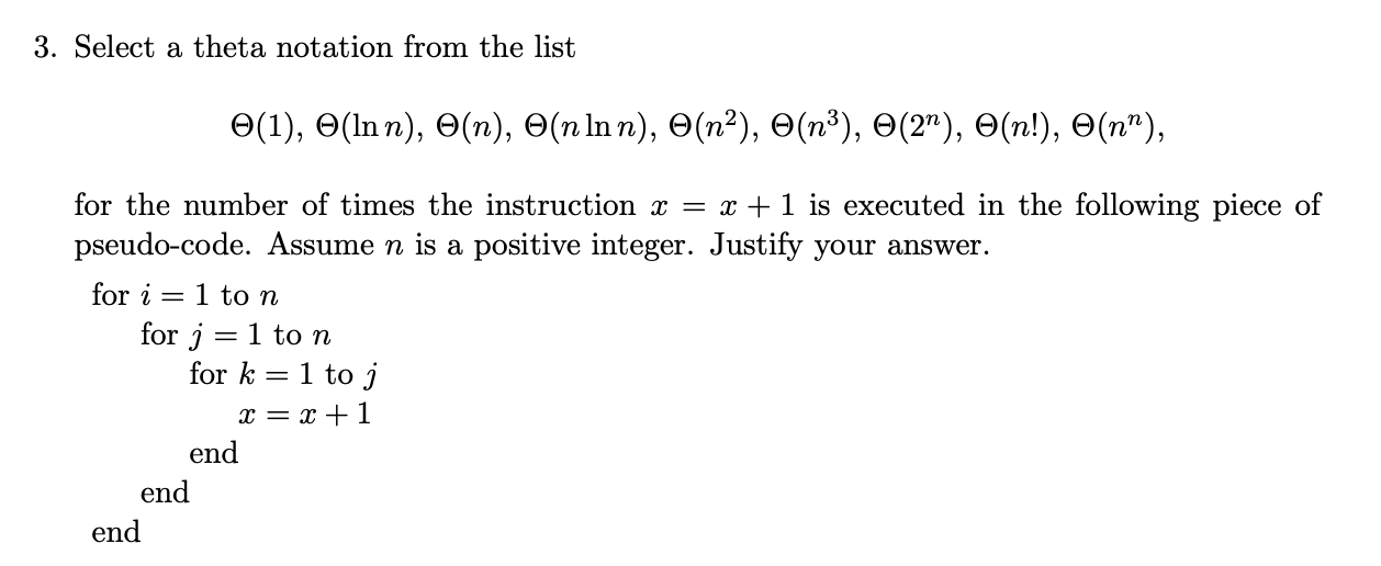 3 Select A Theta Notation From The List O 1 O Inn O N O N Inn O N O Nu 2 O N O N For The Number 1