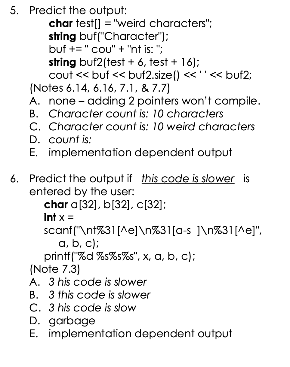 5 Predict The Output Char Test Weird Characters String Buf Character Buf Cou Nt Is String Buf 1