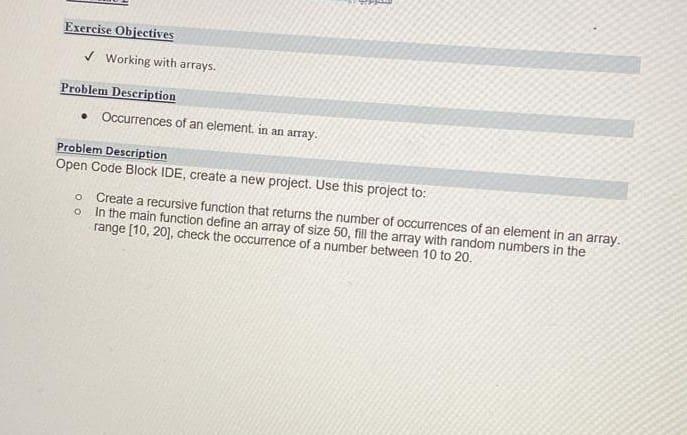 Exercise Objectives Working With Arrays Problem Description Occurrences Of An Element In An Array Problem Descript 1