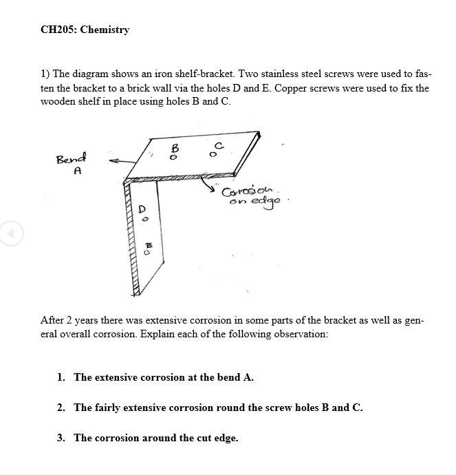 Ch205 Chemistry 1 The Diagram Shows An Iron Shelf Bracket Two Stainless Steel Screws Were Used To Fas Ten The Bracke 1