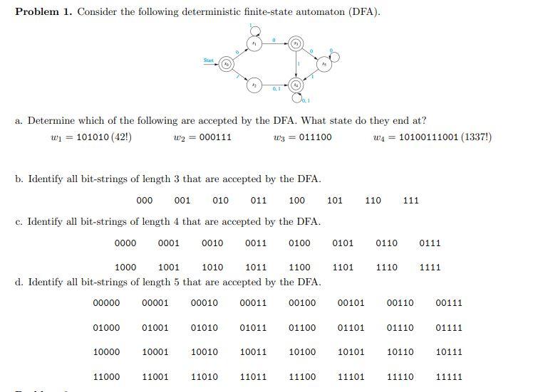 Problem 1 Consider The Following Deterministic Finite State Automaton Dfa A Determine Which Of The Following Are Ac 1