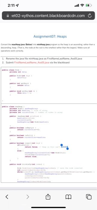 2 11 Et02 Xythos Content Blackboardcdn Com Assignment07 Heaps Convert Thema Hosplava Below Te Minheap Java Program So 1