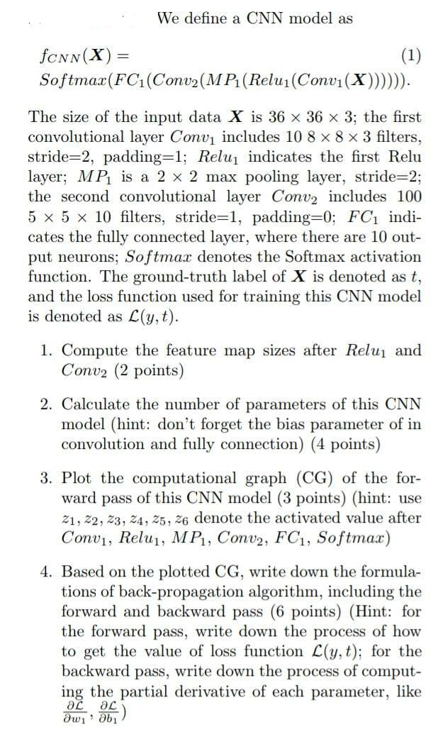 We Define A Cnn Model As Fonn X 1 Softmax Fc1 Conv2 Mp1 Relui Convi X The Size Of The Input Data X Is 36 X 3 1
