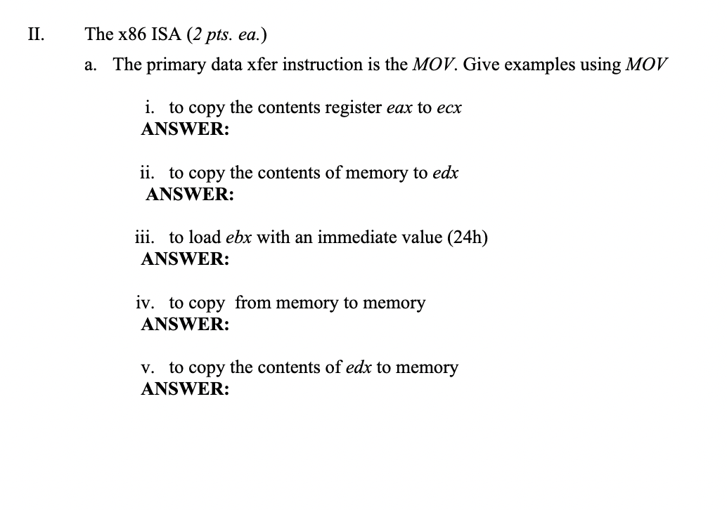 Please Answer All Of Section 2 A B And C Regarding X86 Isa 1