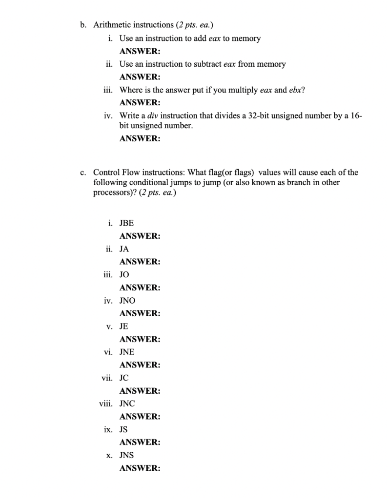 Please Answer All Of Section 2 A B And C Regarding X86 Isa 2