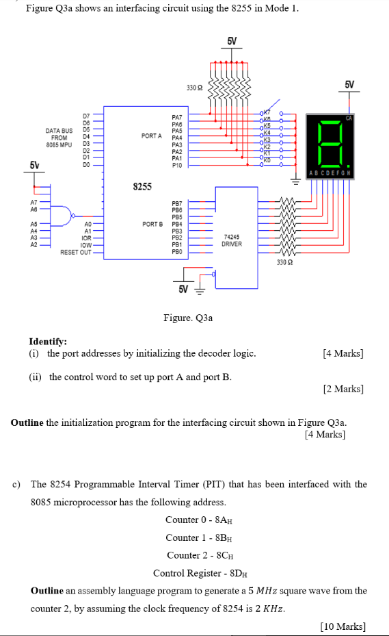 Figure Q3a Shows An Interfacing Circuit Using The 8255 In Mode 1 5v 33022 5v 0 Okao Data Bus From 8085 Mpu Porta 898828 1