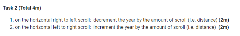 Task 2 Total 4m 1 On The Horizontal Right To Left Scroll Decrement The Year By The Amount Of Scroll I E Distance 1