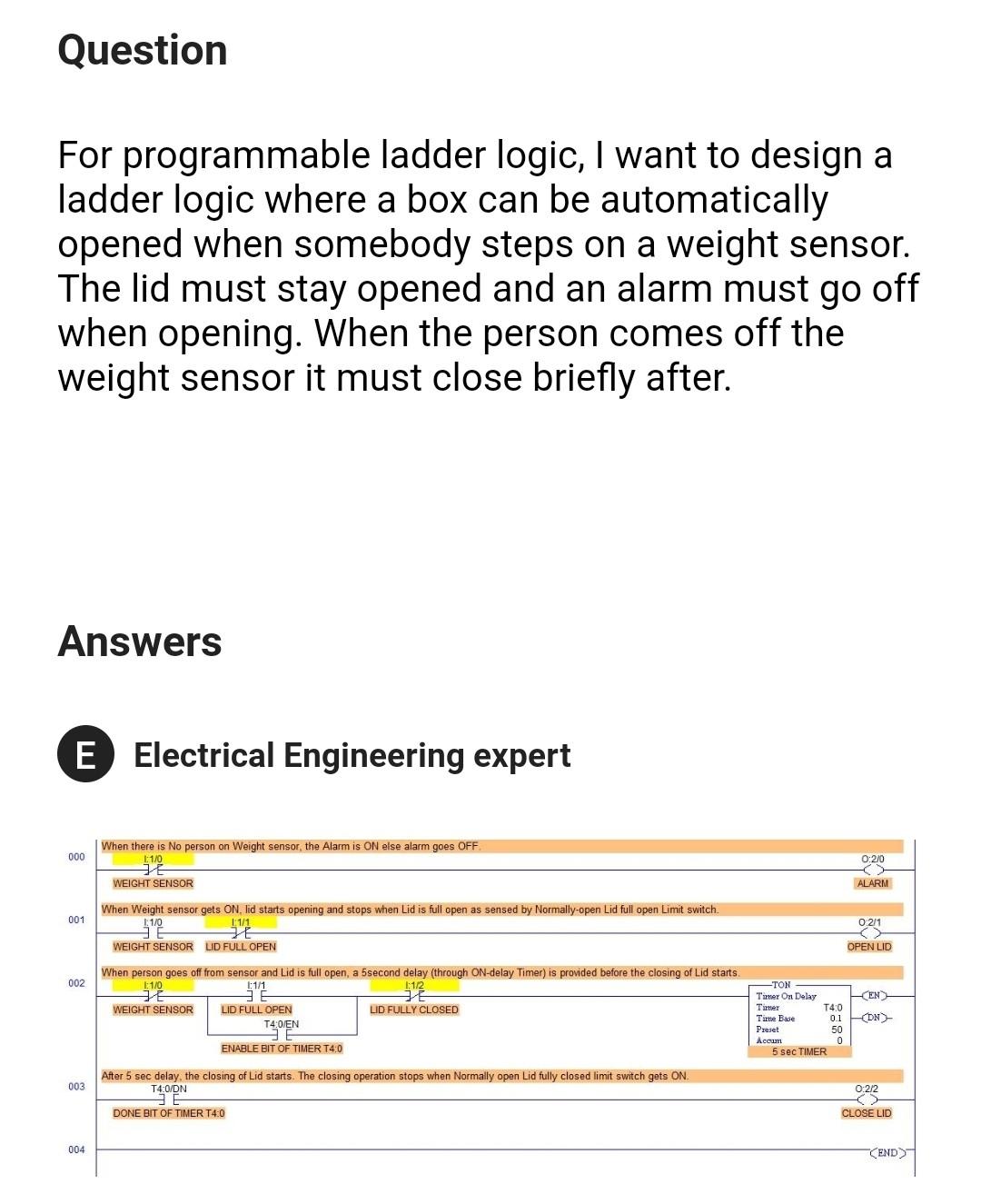 Question For Programmable Ladder Logic I Want To Design A Ladder Logic Where A Box Can Be Automatically Opened When Som 1