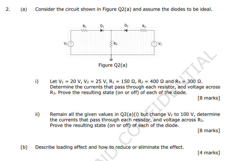 2 A Consider The Circuit Shown In Figure Q2 A And Assume The Diodes To Be Ideal R1 W D D2 R2 W Vi R3 V2 W Figure Q2 1