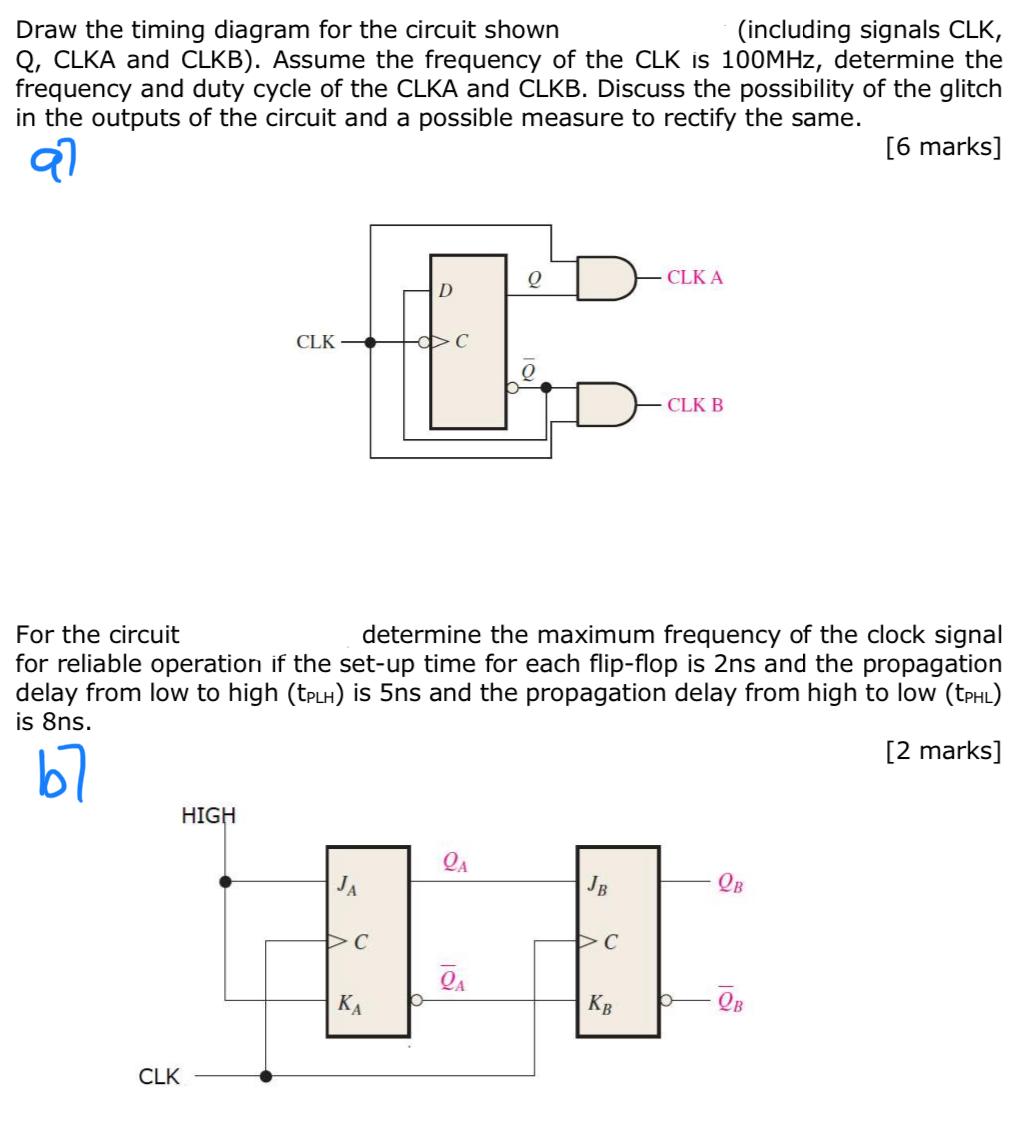 Draw The Timing Diagram For The Circuit Shown Including Signals Clk Q Clka And Clkb Assume The Frequency Of The Clk 1