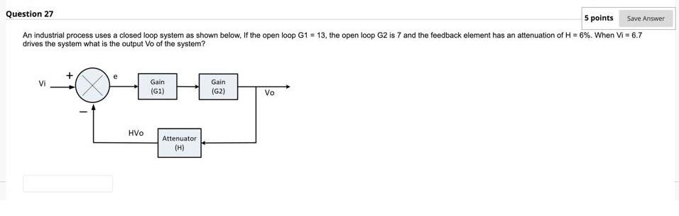 Save Answer Question 27 5 Points An Industrial Process Uses A Closed Loop System As Shown Below If The Open Loop G1 1 1