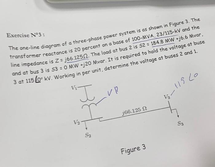 Exercise N 3 The One Line Diagram Of A Three Phase Power System Is As Shown In Figure 3 The Transformer Reactance Is 2