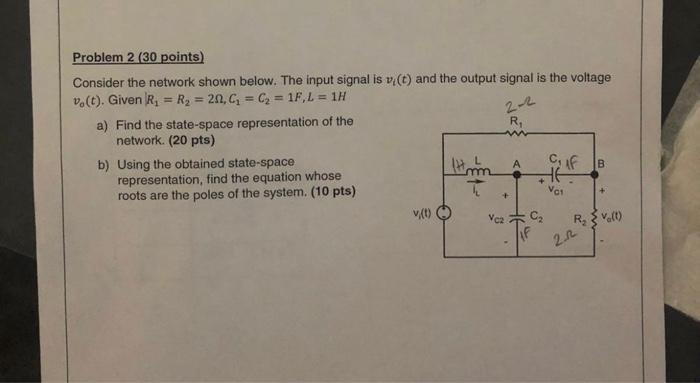 22 Problem 2 30 Points Consider The Network Shown Below The Input Signal Is V T And The Output Signal Is The Voltage 1