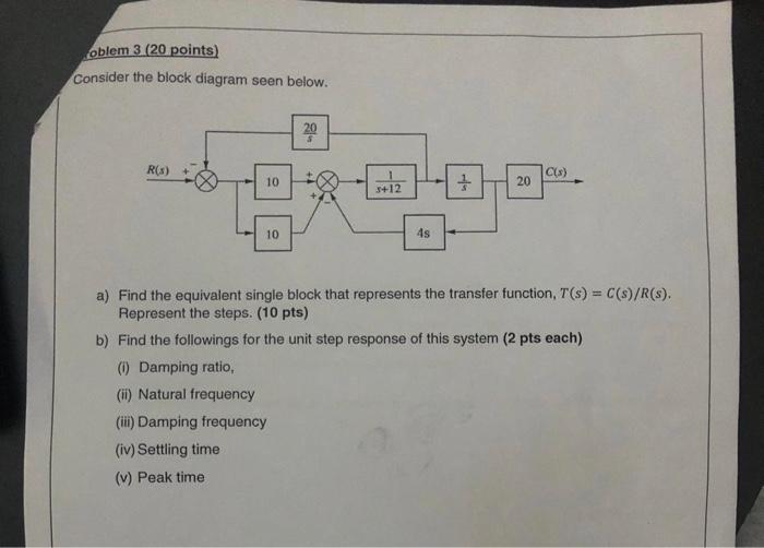 Oblem 3 20 Points Consider The Block Diagram Seen Below 20 S R 3 C S 10 20 Ano 5 12 10 4s A Find The Equivalent Si 1