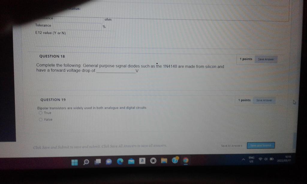 Us Wrice Ohm Tolerance E12 Value Y Or N Question 18 1 Points Save Answer Complete The Following General Purpose Sig 1