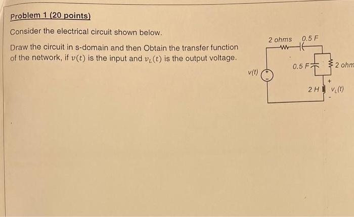 Problem 1 20 Points Consider The Electrical Circuit Shown Below Draw The Circuit In S Domain And Then Obtain The Tran 1
