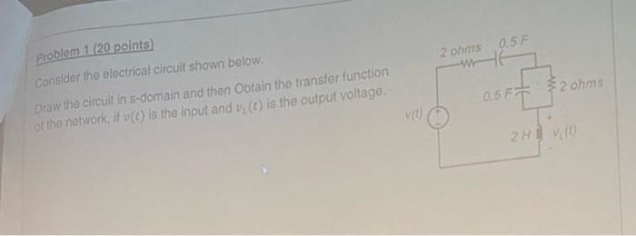 0 5 2 Ohms Problem 1 20 Points Consider The Electrical Circuit Shown Below Draw The Circuit In S Domain And Then Obtai 1