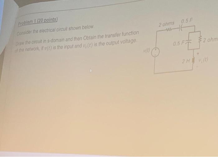 0 5 F 2 Ohms Problem 1 20 Points Consider The Electrical Circuit Shown Below Draw The Circuit In S Domain And Then Obt 1