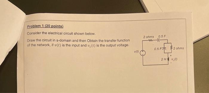 Problem 1 20 Points Consider The Electrical Circuit Shown Below Draw The Circuit In S Domain And Then Obtain The Tran 1