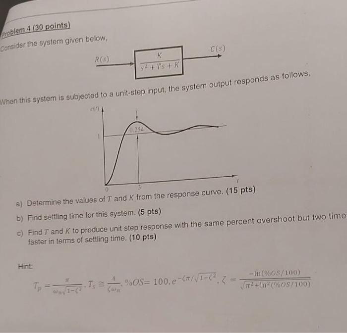 Problem 4 30 Points Consider The System Given Below C S R S K 5 7 S K When This System Is Subjected To A Unit Ste 1