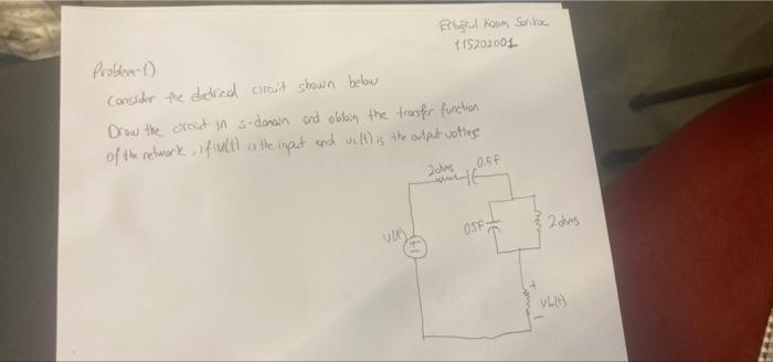 Problem 1 Raul Room Servous 715202001 Consider The Doctried Circuit Shown Below Drow The Crout In S Donan And Obtain T 1