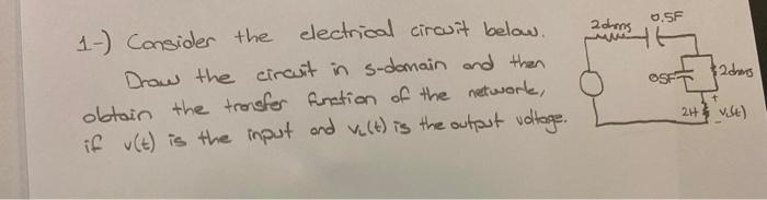 O Sf 2orns Welt 2 Dns 1 Consider The Electrical Circuit Below Drow The Circuit In S Domain And Then Obtain The Transf 1
