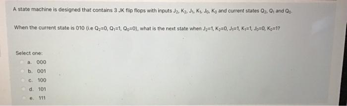 A State Machine Is Designed That Contains 3 Jk Flip Flops With Inputs J2 K2 J K Jo Ko And Current States 0 0 And 1