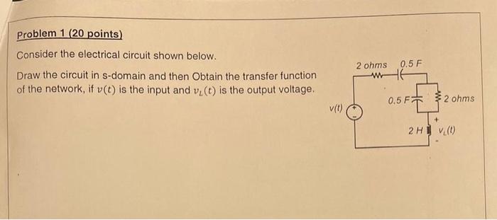 Problem 1 20 Points Consider The Electrical Circuit Shown Below Draw The Circuit In S Domain And Then Obtain The Tran 1