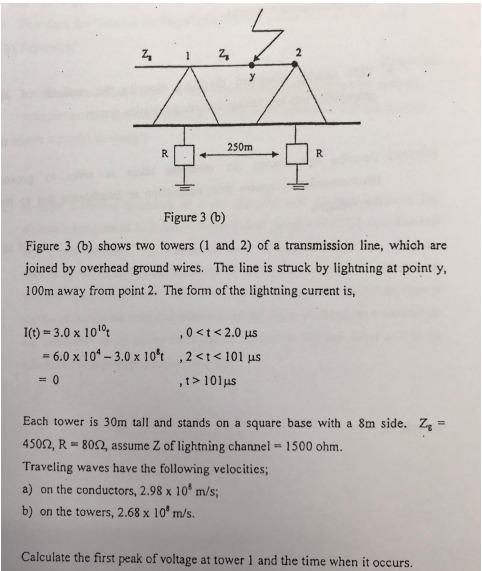 Z 2 2 250m R R Figure 3 B Figure 3 B Shows Two Towers 1 And 2 Of A Transmission Line Which Are Joined By Overhead 1