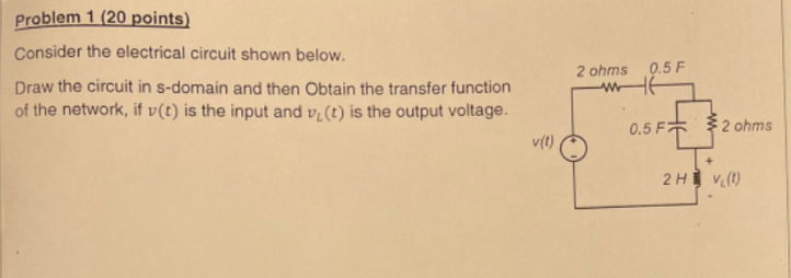 Problem 1 20 Points Consider The Electrical Circuit Shown Below Draw The Circuit In S Domain And Then Obtain The Tran 1