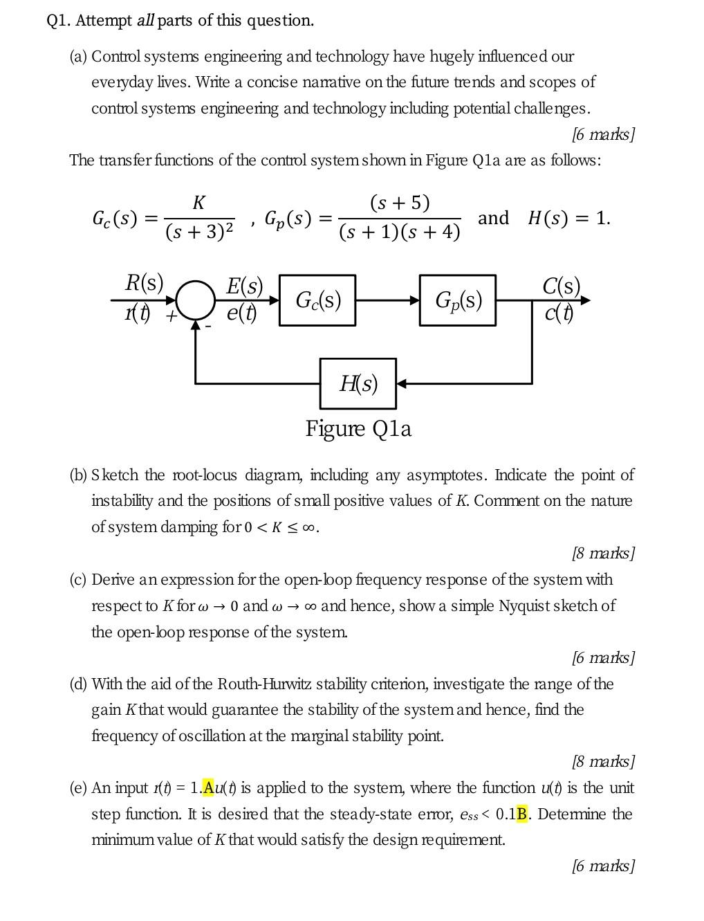 Q1 Attempt All Parts Of This Question A Control Systems Engineering And Technology Have Hugely Influenced Our Everyd 1