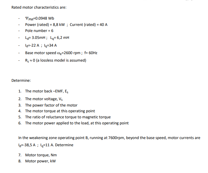 Problem 10 Operating Characteristics Of An Ac Internal Permanent Magnet Synchronous Motor Ipmsm An Ipmsm Internal Per 2