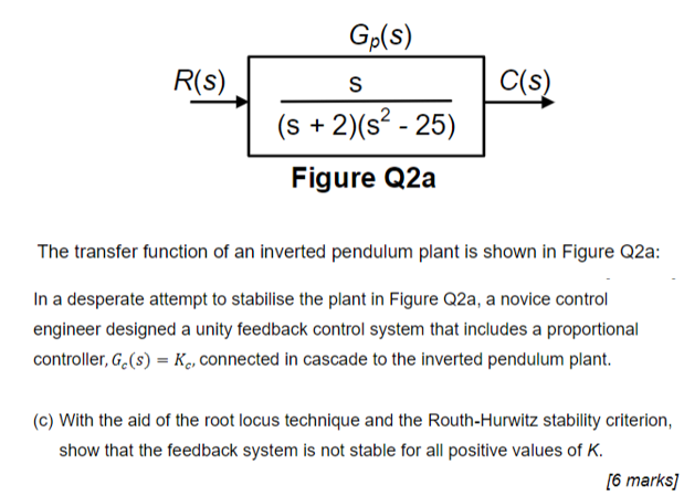 Gp S R S S C S S 2 S 25 Figure Q2a The Transfer Function Of An Inverted Pendulum Plant Is Shown In Figure Q2a 1
