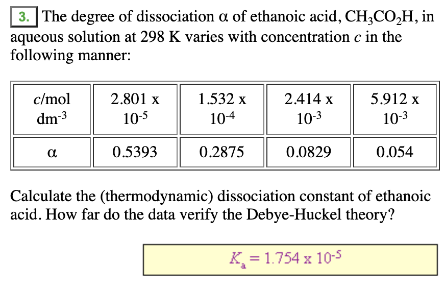 3 The Degree Of Dissociation A Of Ethanoic Acid Ch3co2h In Aqueous Solution At 298 K Varies With Concentration C In T 1