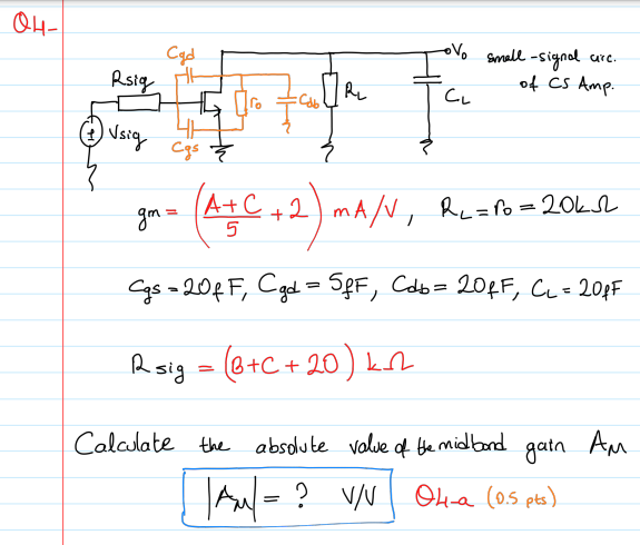 24 Cad Circ Rsig Ovo Small Signal Of Cs Amp Cl R Cl Vsig Cgs Fa 43c2 Gm A C 2 Ma V R2 1o 20kh 5 Cgs 2 1
