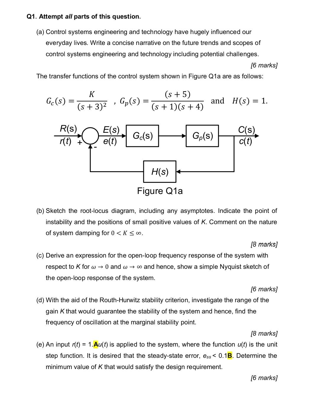 Q1 Attempt All Parts Of This Question A Control Systems Engineering And Technology Have Hugely Influenced Our Everyd 1