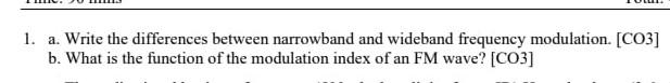 1 A Write The Differences Between Narrowband And Wideband Frequency Modulation Co3 B What Is The Function Of The M 1