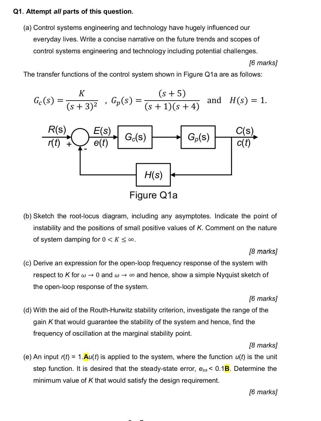 Q1 Attempt All Parts Of This Question A Control Systems Engineering And Technology Have Hugely Influenced Our Everyd 1