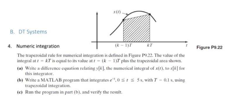 1 B Dt Systems Kt Figure P9 22 4 Numeric Integration K 1 The Trapezoidal Rule For Numerical Integration Is Defi 1