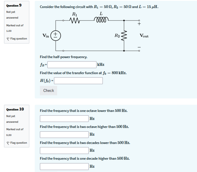 Question 9 Not Yet Consider The Following Circuit With R1 50 R2 50 And L 15 H R1 L 10000 Answered Marked Out Of 1